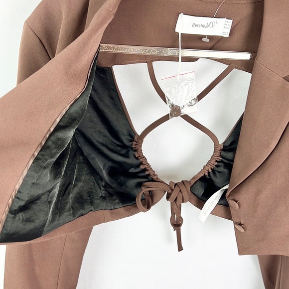 BERSHKA |🤎 Chocolate Brown Open-Back Cropped Co-Ord Blazer Top ✨NWT!✨ - Picture 8 of 12